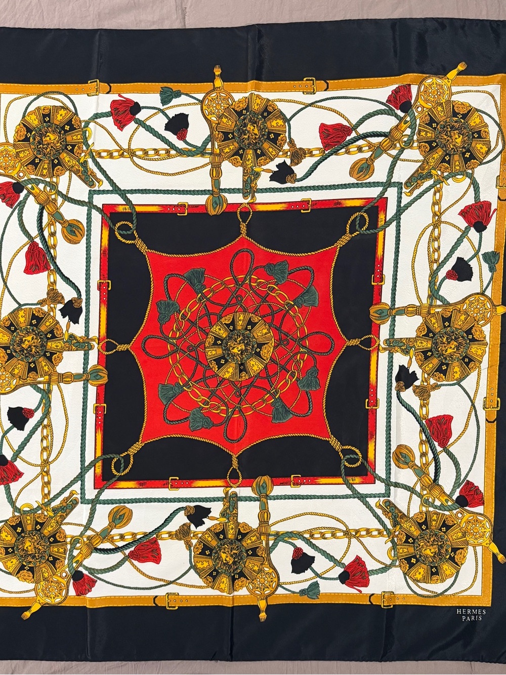Hermes Silk Scarf - Black, Red, Gold - Picture 2 of 12